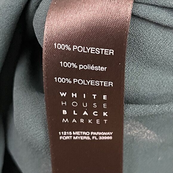 White House Black Market Blouse Womens Size 2 Green Pleated V Neck High Low Hem - Picture 9 of 11